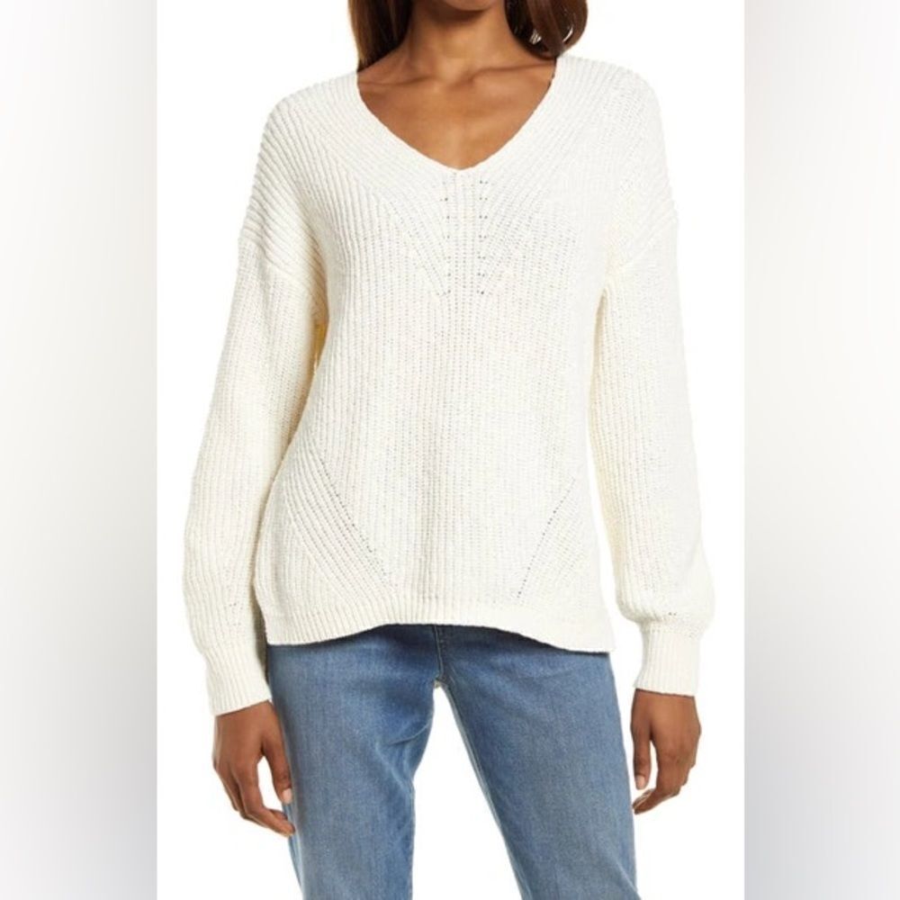 NWT Madewell Ridgeton Biege Pullover V-Neck Sweater Womens Stretchy XXS fall